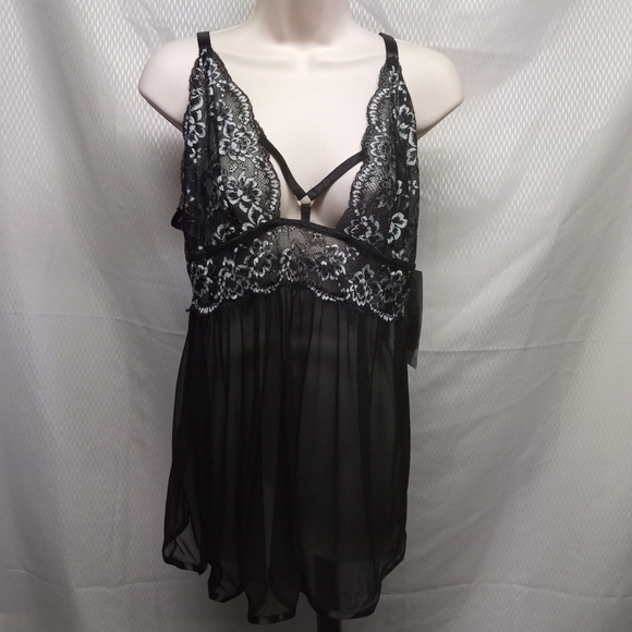 Seven til Midnight Cross dye Lace & Mash Babydoll Top, size 1X/2X , Black /Wht - Picture 2 of 13